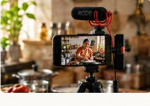 Smartphone on tripod recording kitchen story