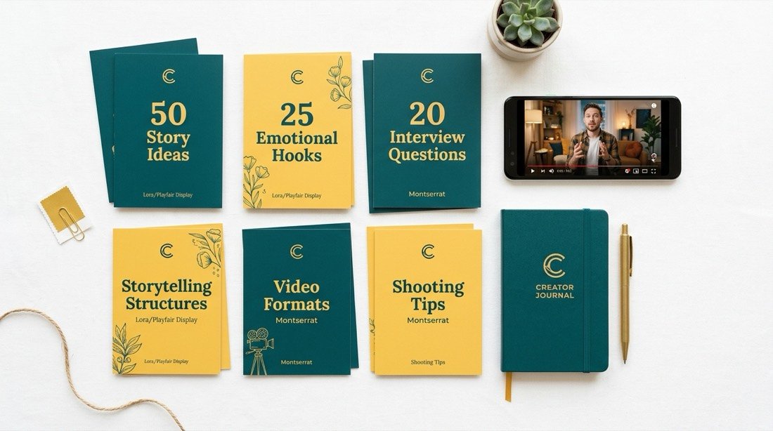 Family Story Creator Kit — branded cards, notebook, and mobile guide